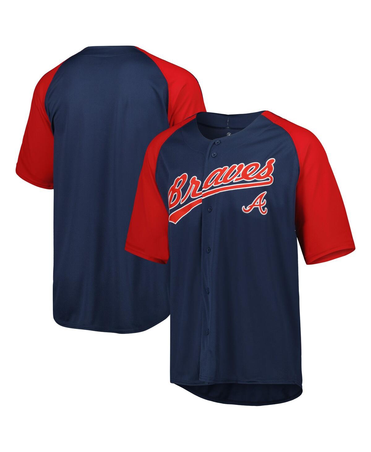 Men's StitchesAtlanta Braves Button-Down Raglan Fashion Jersey - Navy