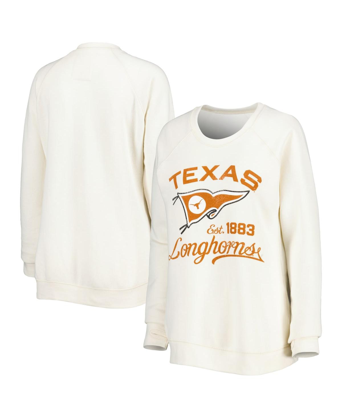 Shop Pressbox Women's  Cream Texas Longhorns Old Standard Pennant Knobi Raglan Pullover Sweatshirt