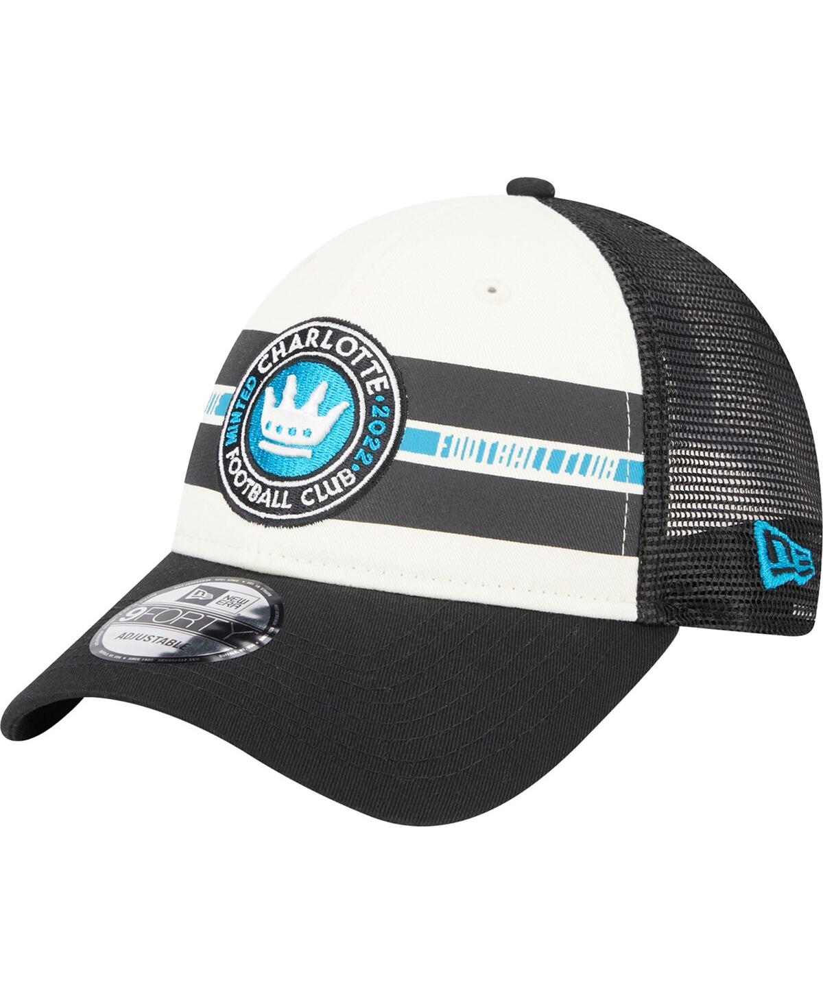 New Era Men's  White, Black Charlotte Fc Team Stripes 9forty Trucker Snapback Hat In White,black