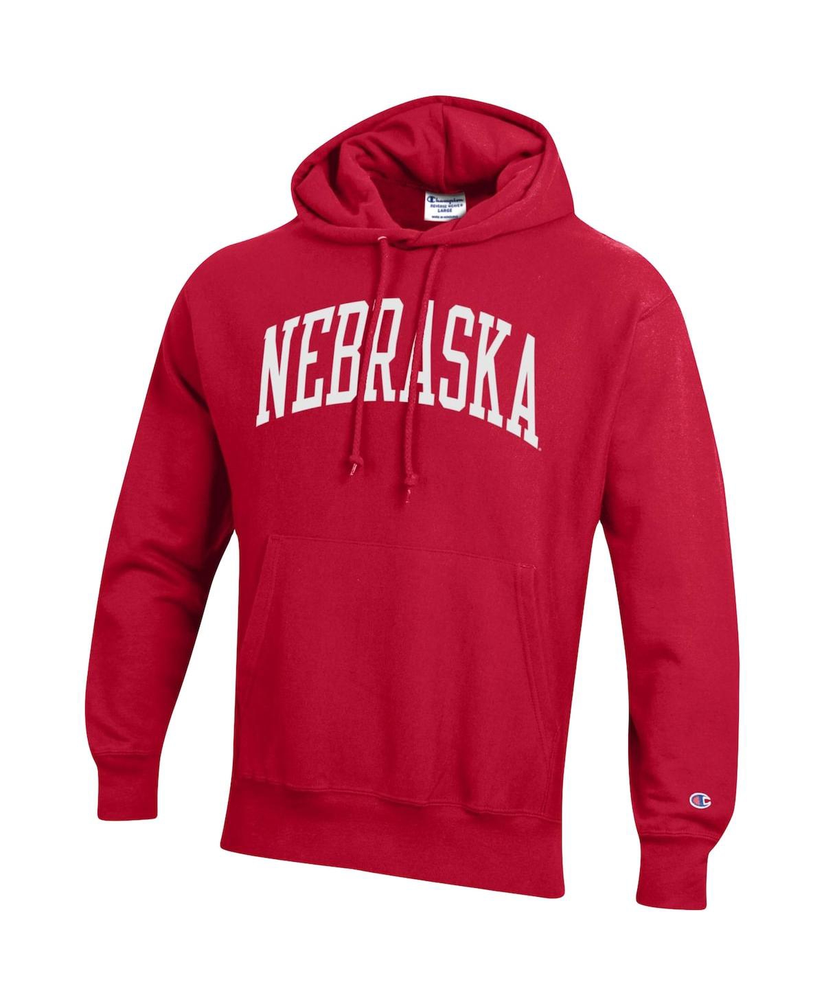 Men's ChampionNebraska Huskers Team Arch Reverse Weave Pullover Hoodie - Scarlet
