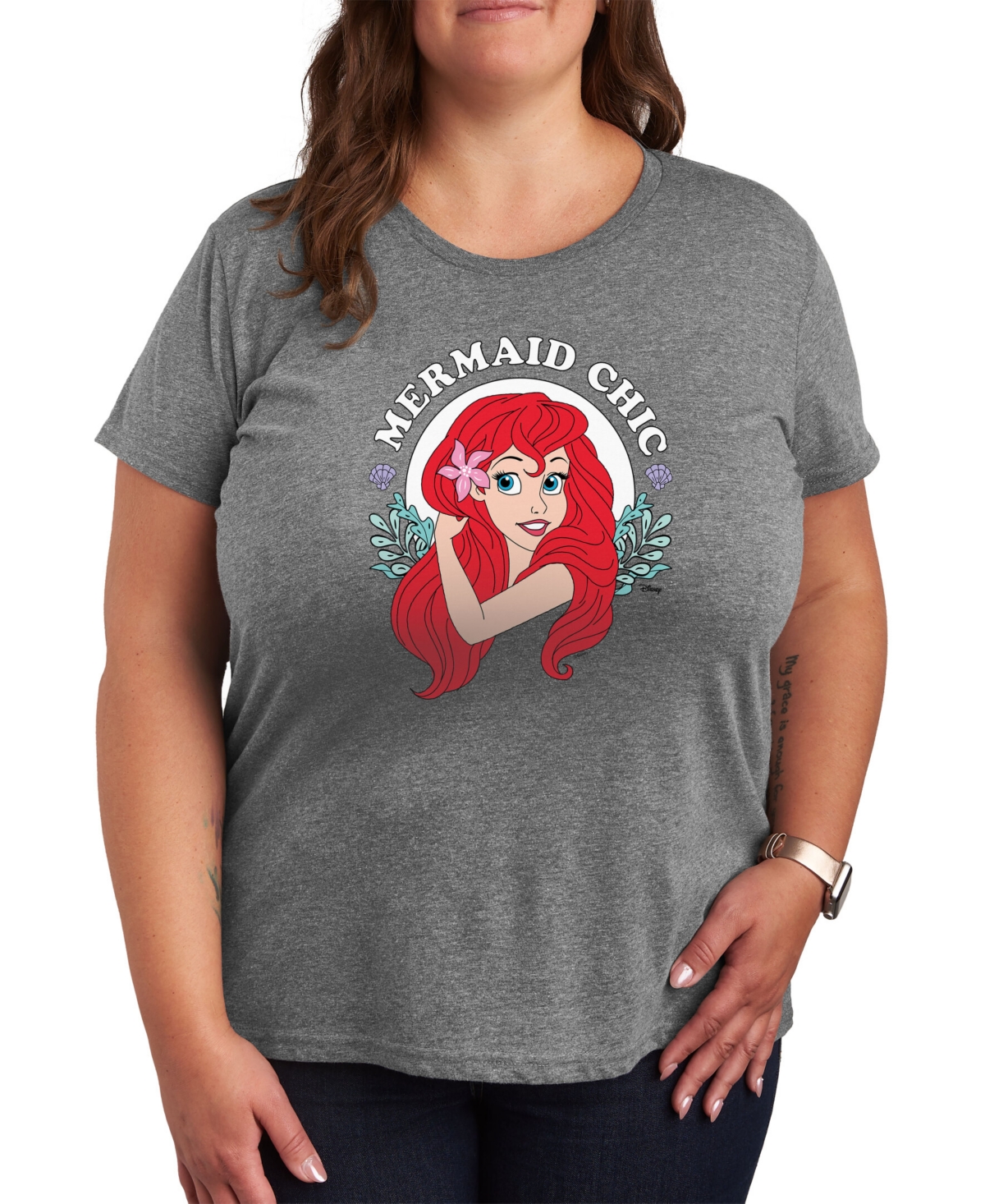 Air Waves Trendy Plus Size Little Mermaid Graphic T-shirt - Gray