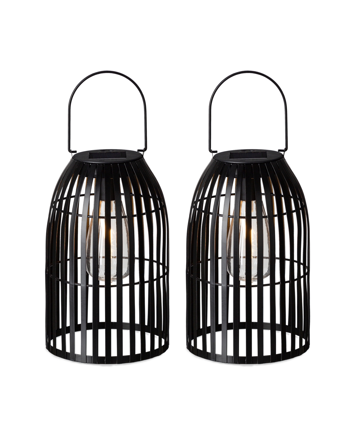 9.75" H Metal Woven Solar Powered Outdoor Hanging Lantern, Set of 2 - Black