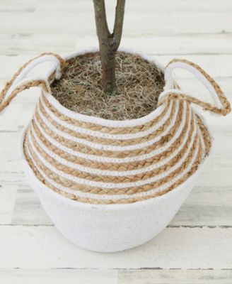 Artificial Fiddle 3' Leaf Fig Tree with Handmade Cotton Jute Woven Basket DIY Kit