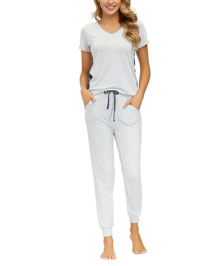Echo Women's V-neck Tee with Joggers, 2 Pieces - Macy's