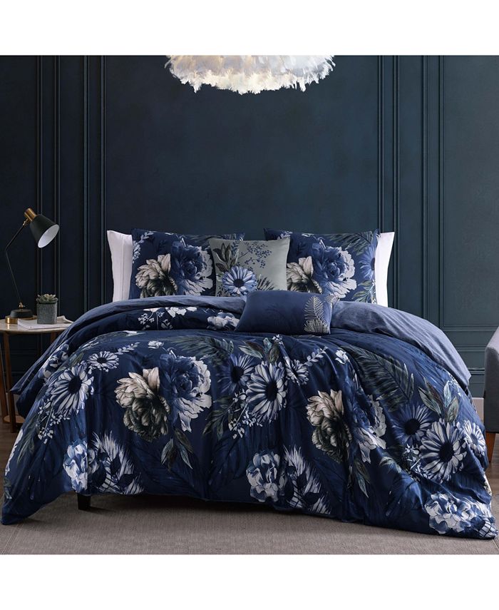 Bebejan Delphine Blue Bedding 100% Cotton 5-Piece Queen Size Reversible  Comforter Set - Macy's
