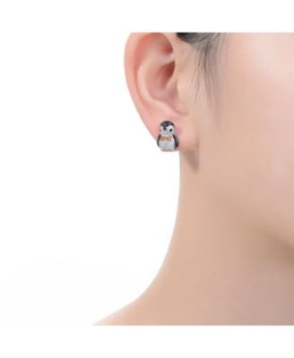 Sterling Silver with White Gold Plated and Multi Colored Cubic Zirconia Stud Earrings