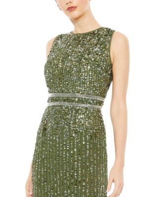 Women's Sequined High Neck Sleeveless Column Gown