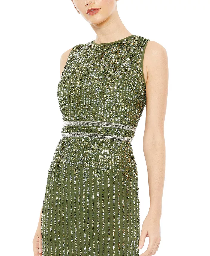 Women's Sequined High Neck Sleeveless Column Gown - thumbnail 6