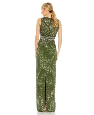Women's Sequined High Neck Sleeveless Column Gown