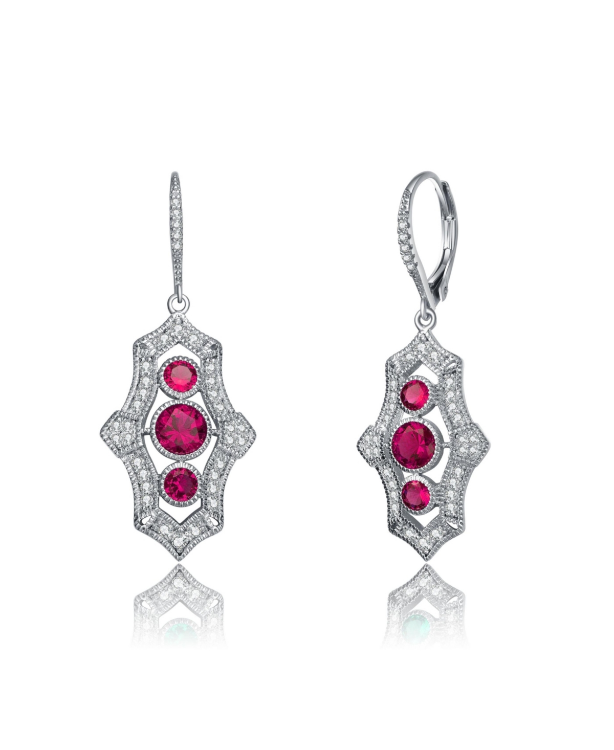 Genevive Sterling Silver Colored and Clear Round Cubic Zirconia Leverback Drop Earrings