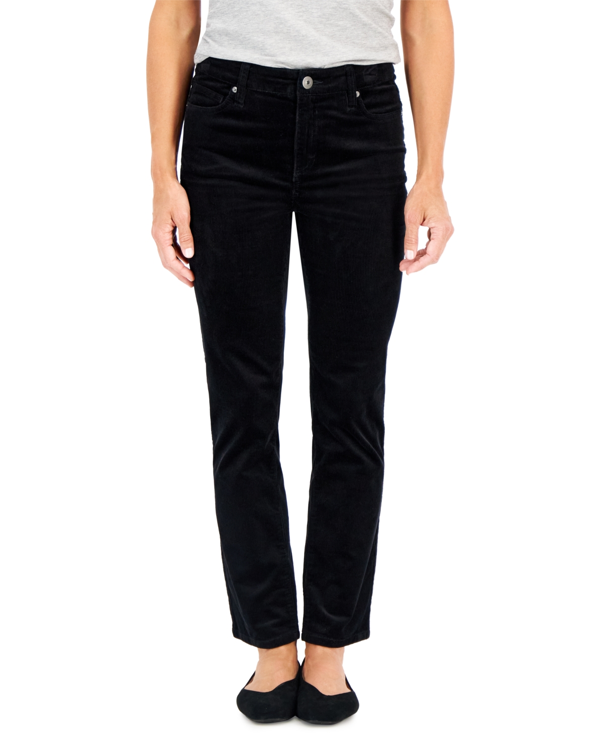Style & Co Petite Straight-leg Corduroy Jeans, Created For Macy's In Deep Black