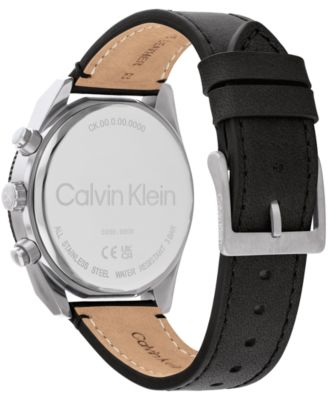Men's Multifunction Black Leather Strap Watch 44mm