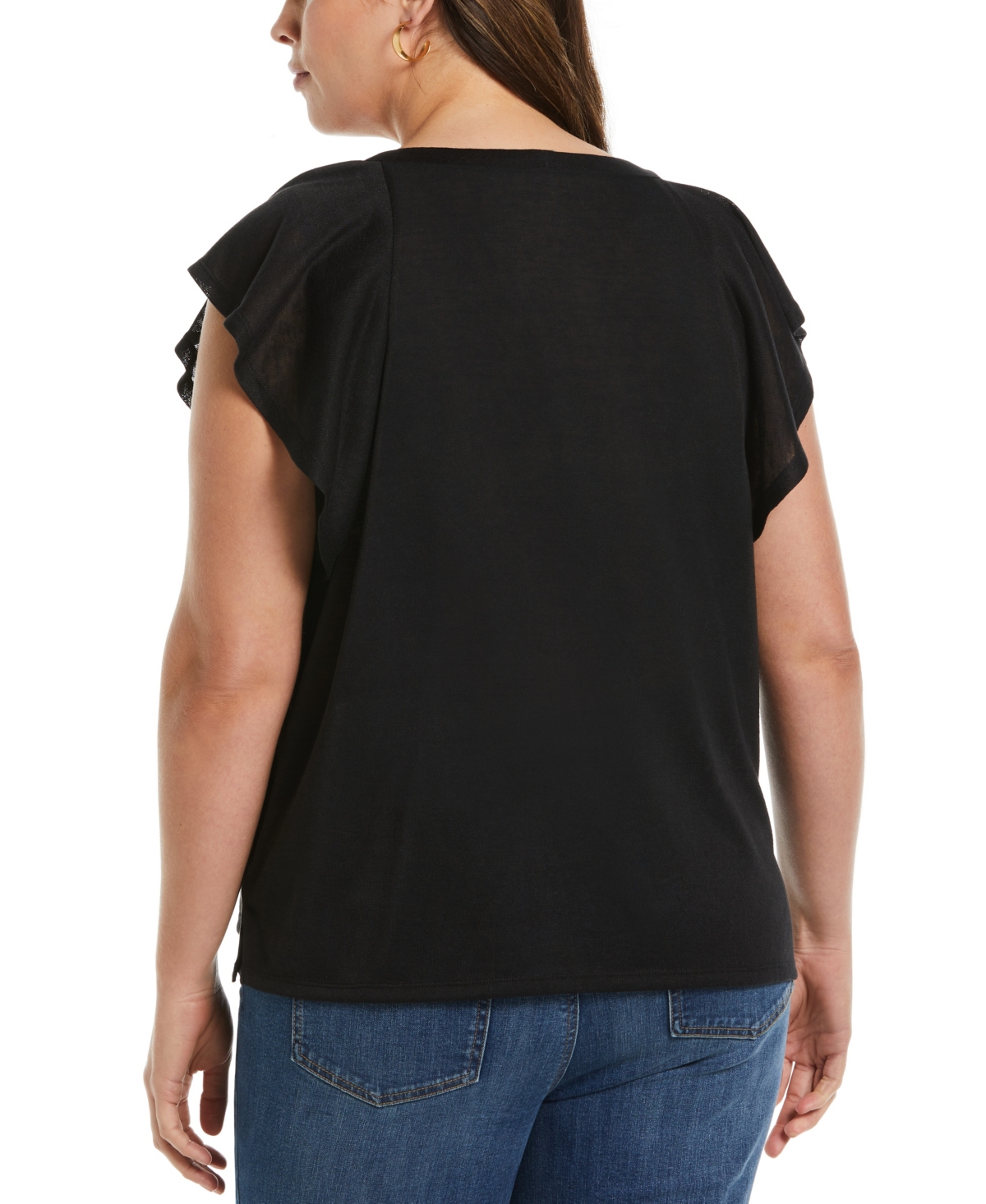 Ella Rafaella Plus Size Lace-Up Flutter Short Sleeve Top