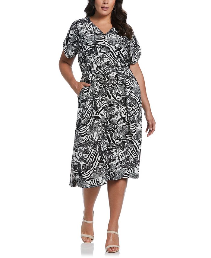 ELLA Rafaella Plus Size Zebra Print V-Neck Sleeveless Midi Dress with ...