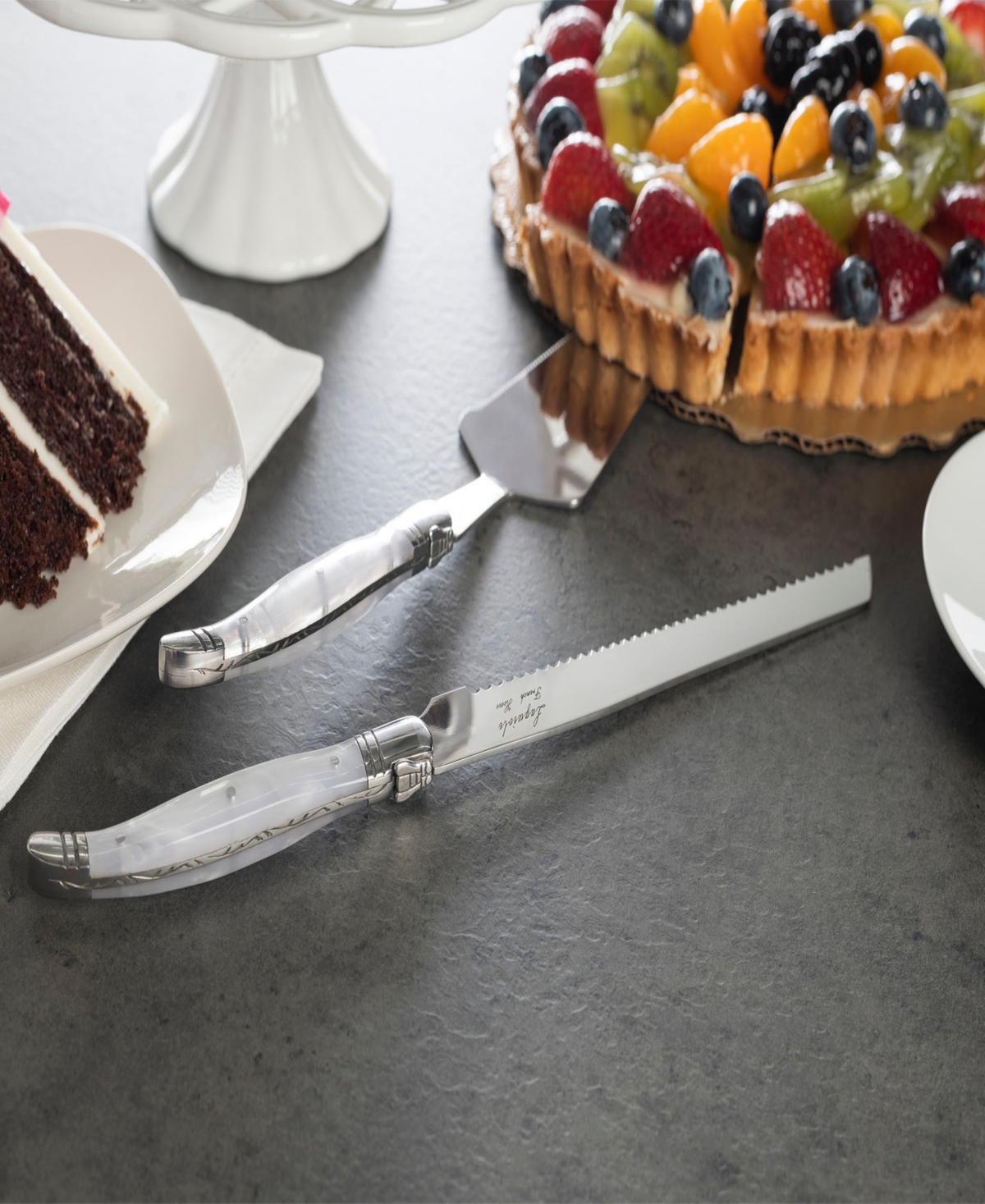 French Home Connoisseur Laguiole 2-Piece Cake and Pie Server Set with Pearl White Handles