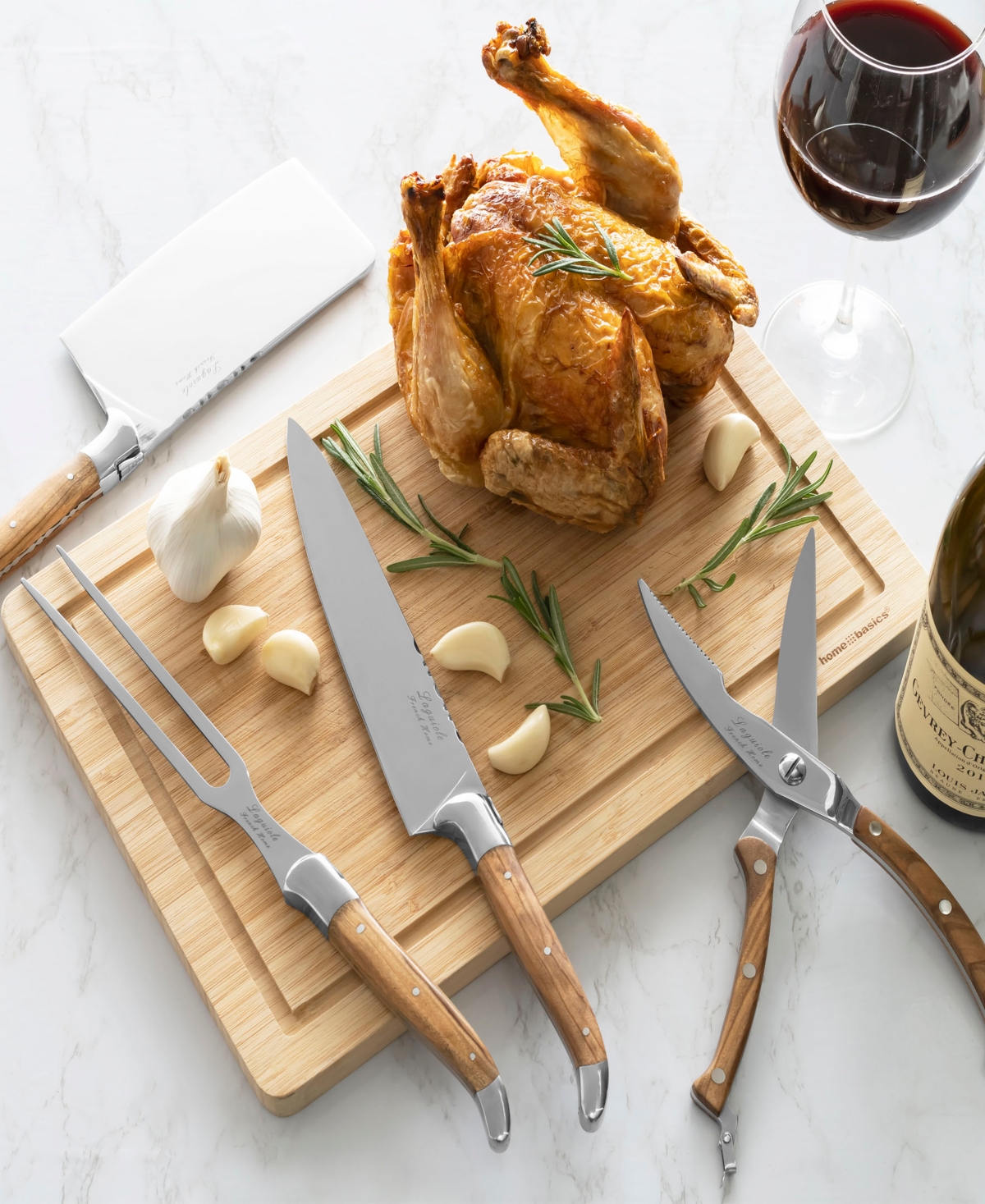 French Home 4-Piece Connoisseur Laguiole Professional Chef Knife Set with OliveHandles - Wood