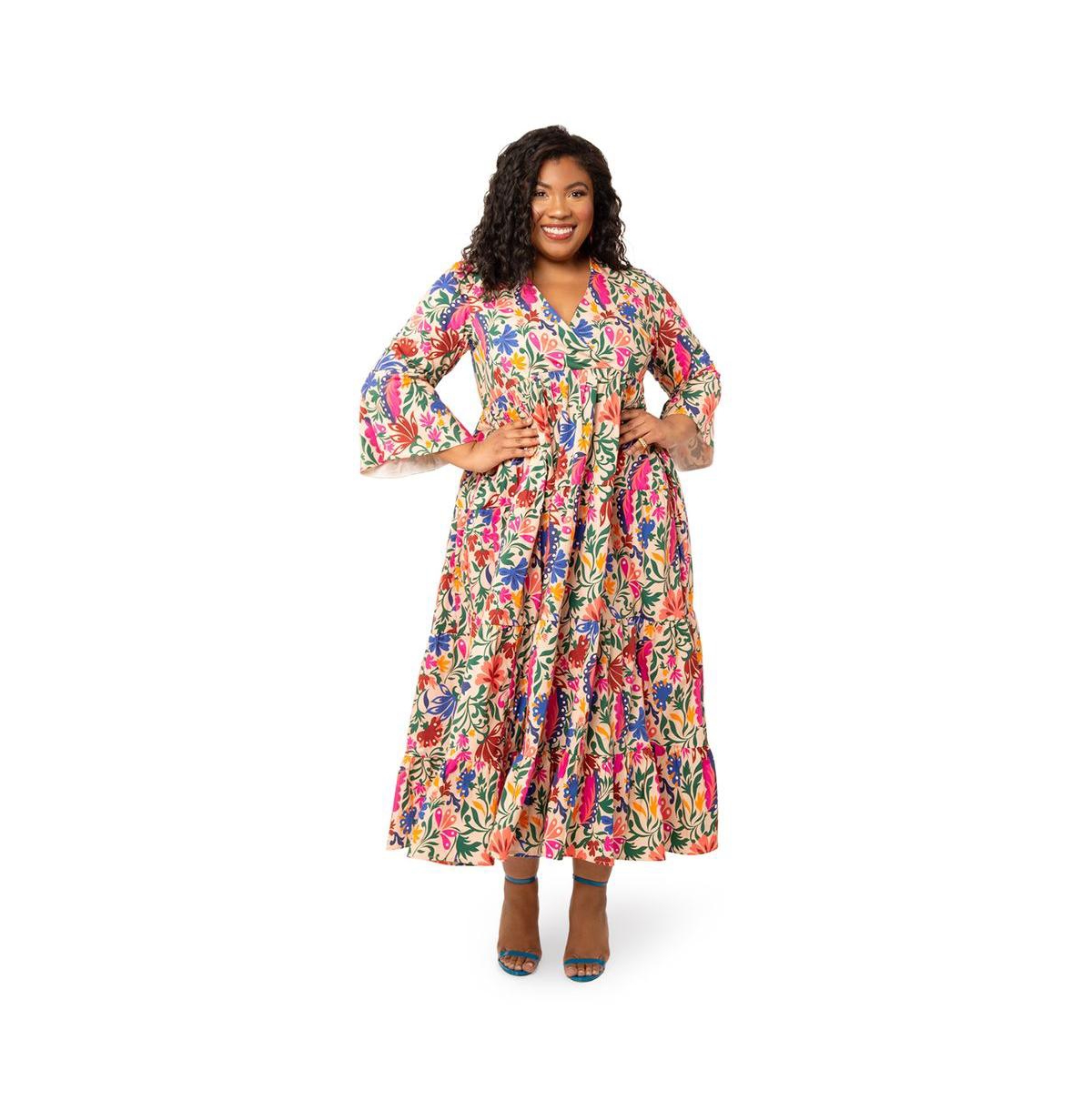 Leota Women's Plus Size Sariah 3/4 Sleeve Poplin Maxi Dress