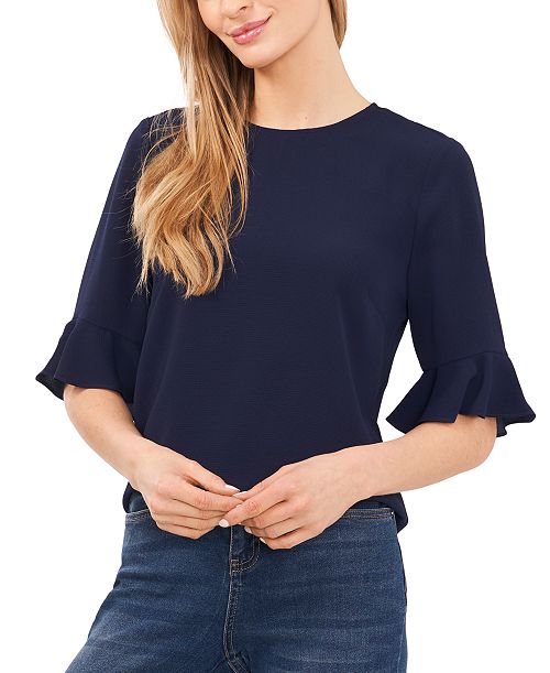 alfani CeCe Women's Ruffled-Cuff 3/4-Sleeve Crew Neck Blouse Women's Fashion Shoes & Accessories