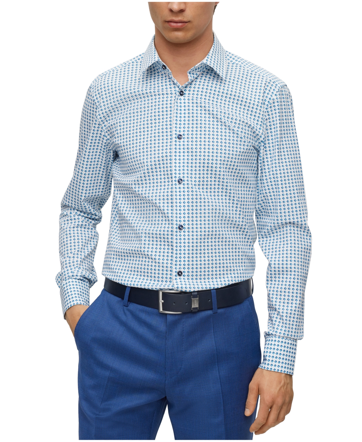 Hugo Boss Boss By  Men's Printed Stretch Cotton Slim-fit Dress Shirt In Bright Blue