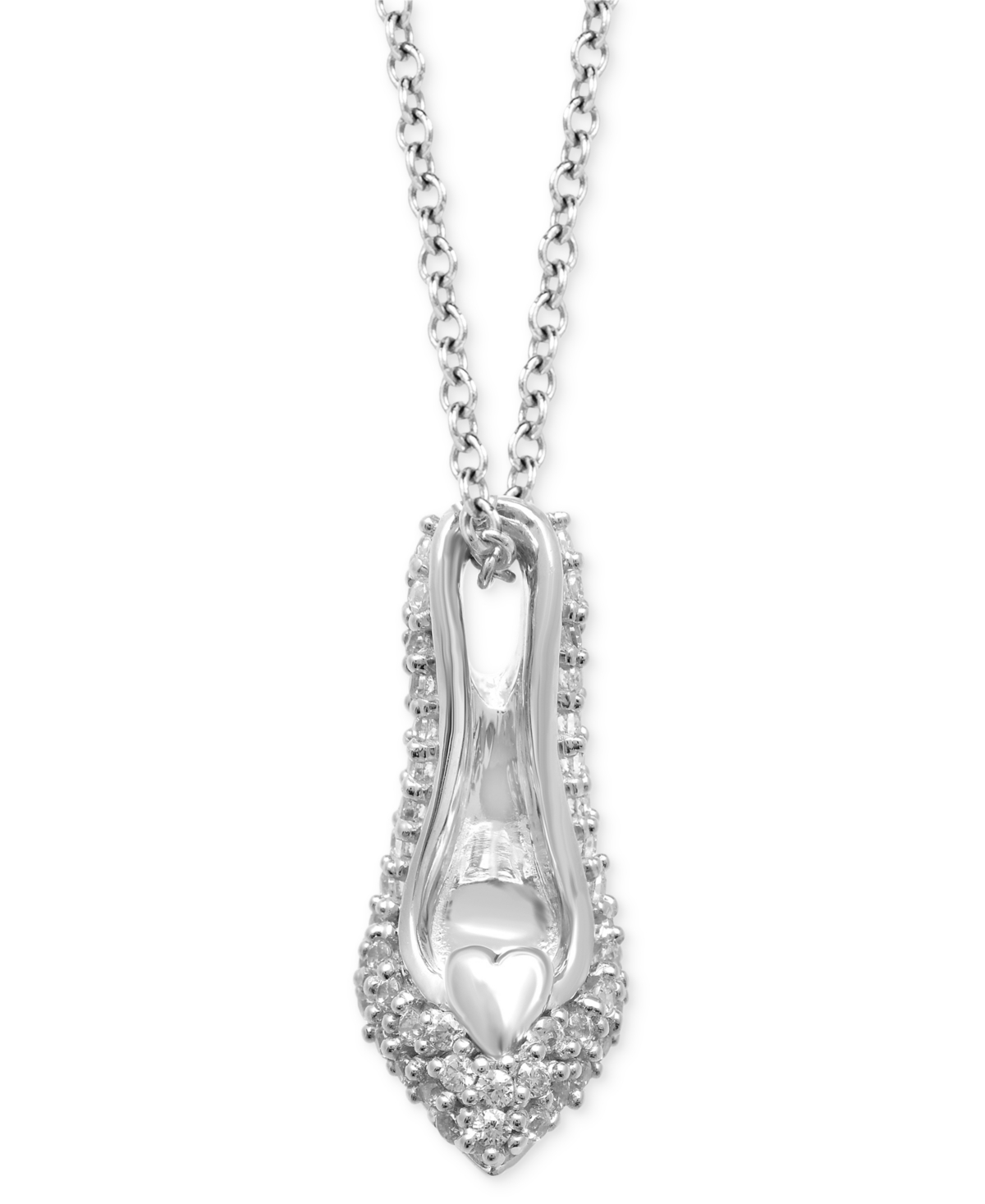 Enchanted Disney Fine Jewelry Diamond Cinderella Slipper Pendant Necklace (1/5 Ct. T.w.) In Sterling Silver, 16" + 2" Extender