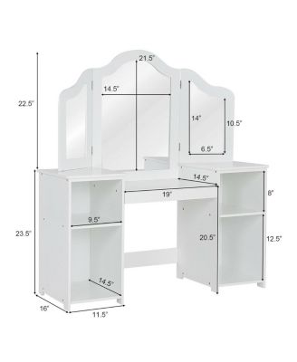 Vanity Table Set Makeup Dressing Kids Girls Study Table Tri Folding