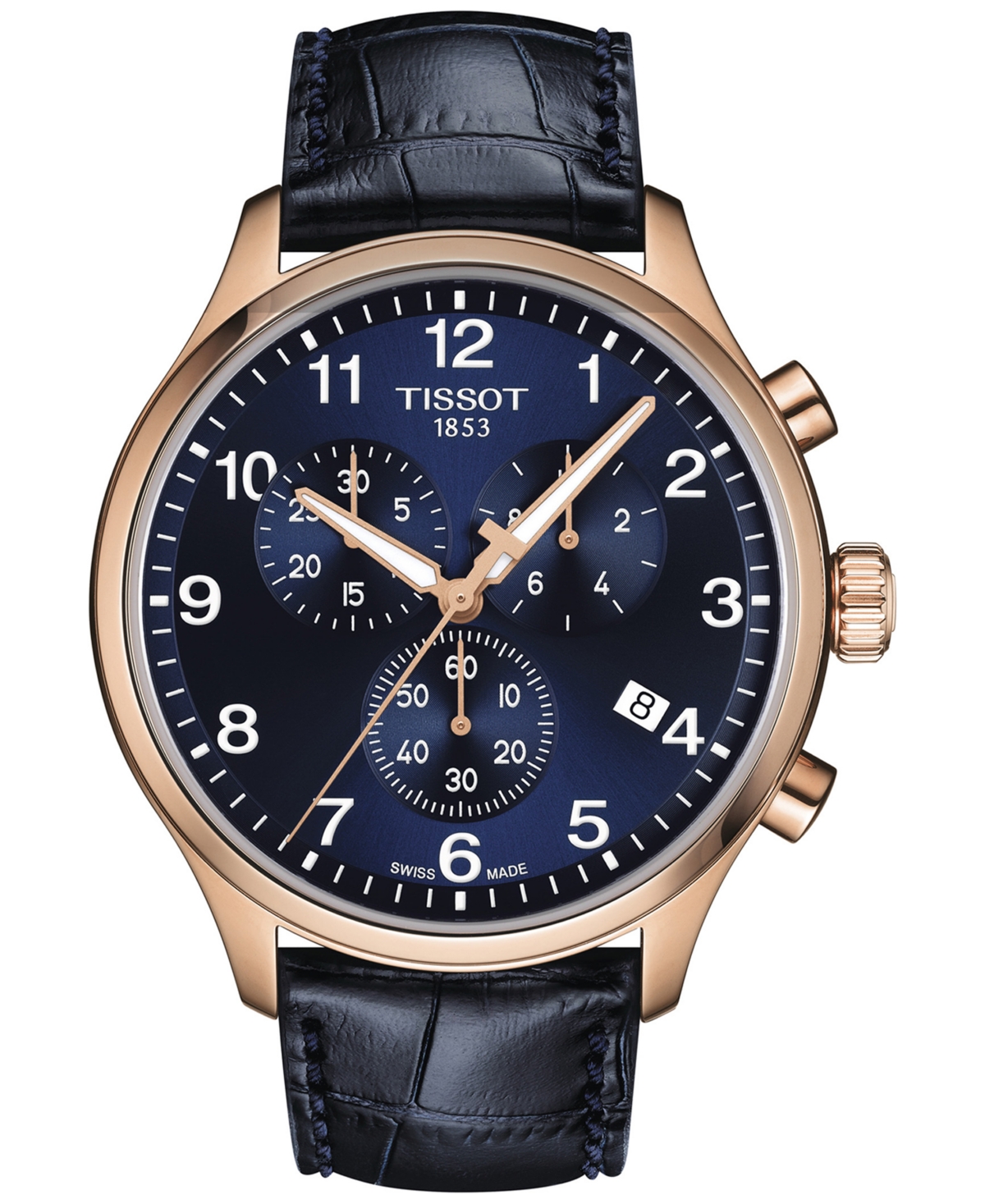 Men's Swiss Chronograph Xl Classic Blue Leather Strap Watch 45mm - Blue