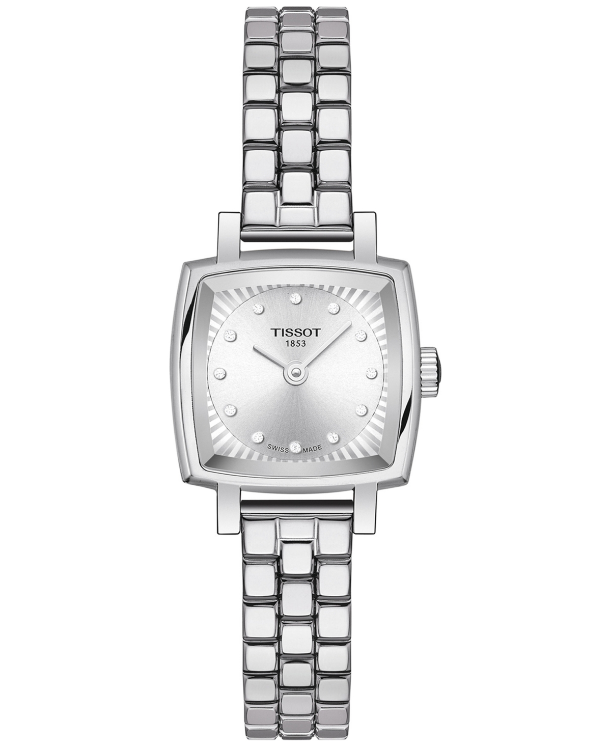 Tissot Women's Swiss Lovely Square Diamond Accent Stainless Steel Bracelet Watch 20mm In Grey