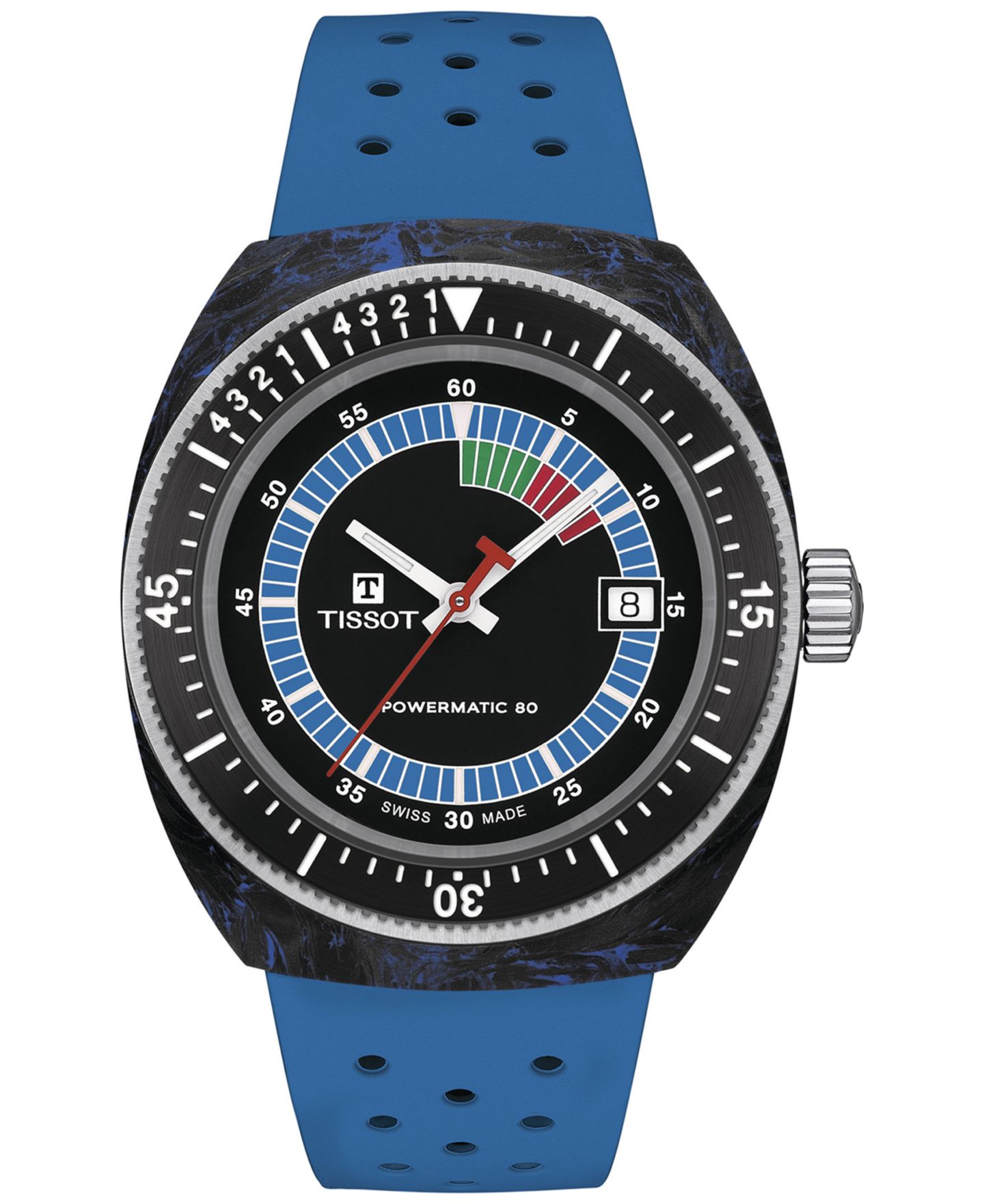 Мужские часы Tissot Swiss Automatic Sideral S Blue Perforated Rubber Strap Watch 41mm — фото 1