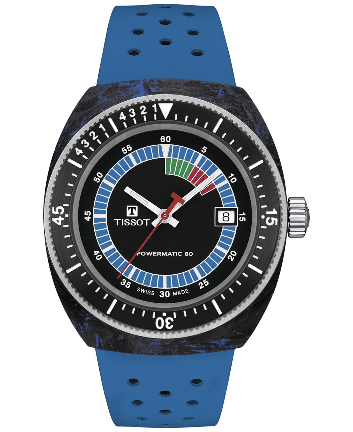 Shop Tissot Men's Swiss Automatic Sideral S Blue Perforated Rubber Strap Watch 41mm