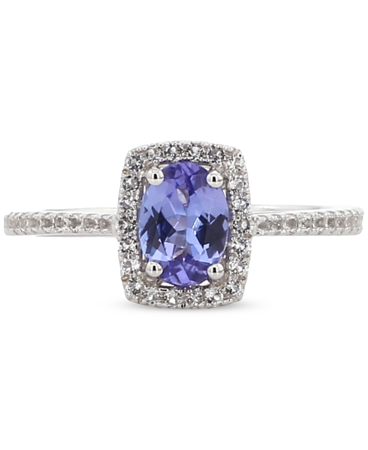 Aquamarine (1-1/4 ct. t.w.) & White Topaz (1/5 ct. t.w.) Halo Ring in Gold-Plated Sterling Silver (Also & Morganite) - Tanzanite