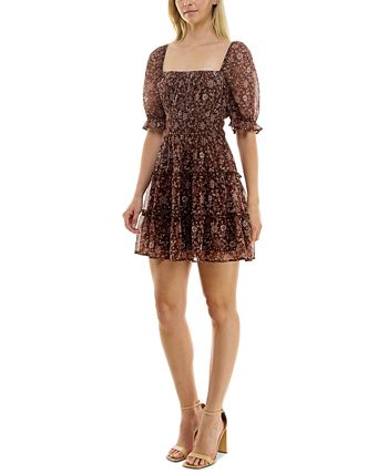 Trixxi Juniors' Printed Tiered Fit & Flare Dress - Macy's