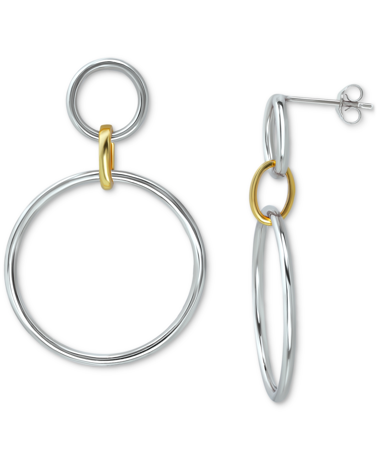 Giani Bernini Polished Interlocking Circle Drop Earrings In Sterling Silver & 18k Gold-plate, Created For Macy's In Two-tone