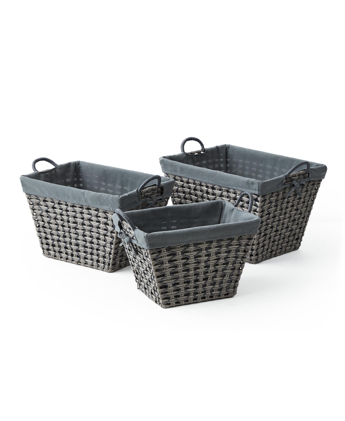 Shop Baum 3 Piece Tapered Rectangular Storage Set In Open Weave With Ear Handles And Overlap Lift-off Liner In Gray