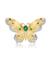 Rachel Glauber Rhodium and 14K Gold Plated Genuine Stone Floral Pin - Green