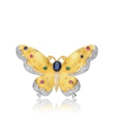 Rachel Glauber Rhodium and 14K Gold Plated Genuine Stone Floral Pin - Blue