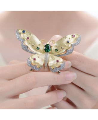 Rhodium and 14K Gold Plated Genuine Stone Floral Pin