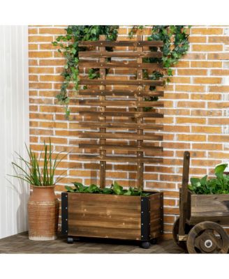 Outsunny Raised Garden Bed, Wooden Planter With Trellis And Metal ...