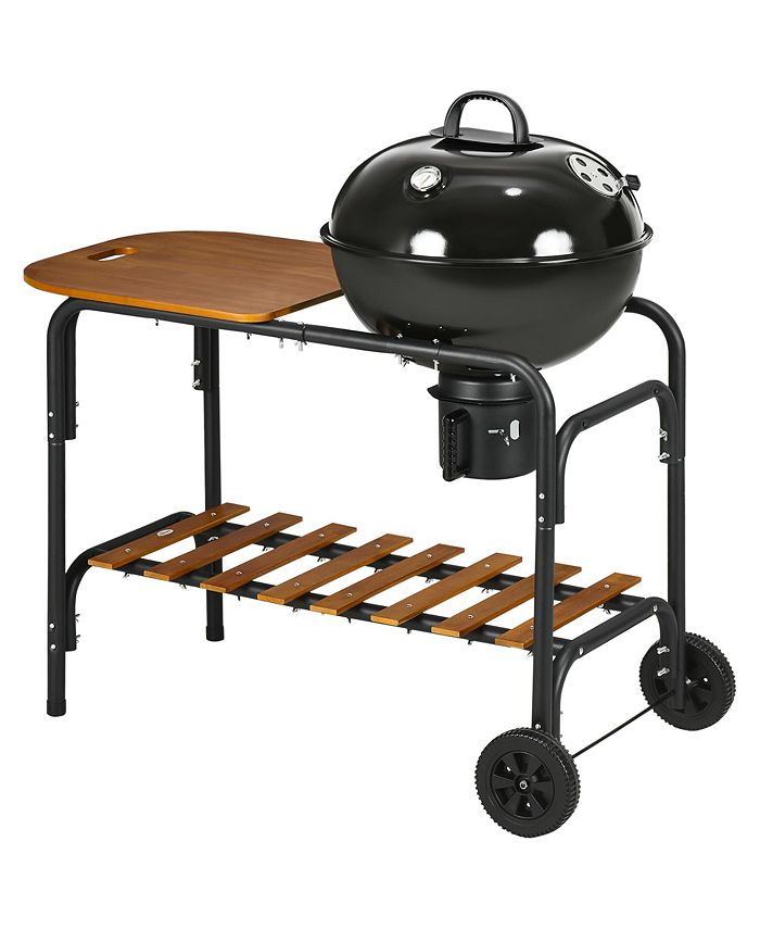 Outsunny Charcoal Grill BBQ, Rolling Backyard Barbecue with Chopping