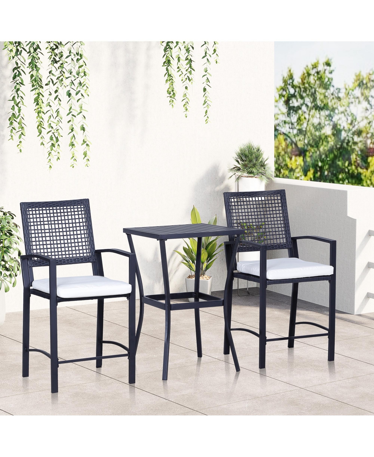 Outunny 3pc Rat Wicker Bistro Set Patio Bar Table Chair Stool Garden