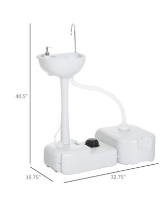 kleankin Portable Camping Sink Hand Wash Station Basin with 4.5 Gallon Tank 6.3 Gallon Recovery Tank & Soap Dispenser for RV,Outdoor,Indoor, HDPE, White
