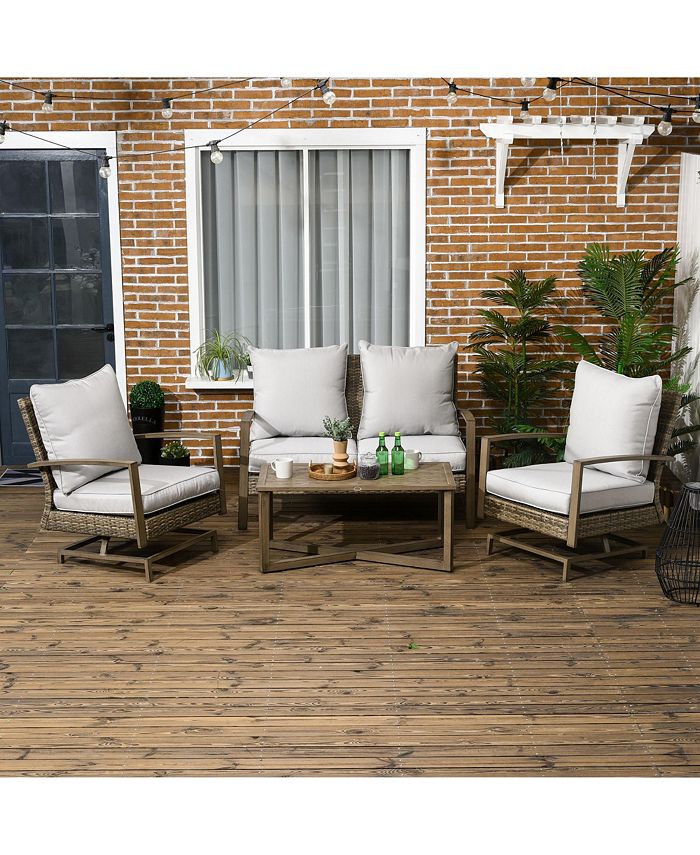 Outsunny Patio Furniture Set, 4 Piece Outdoor Rattan Conversation Set