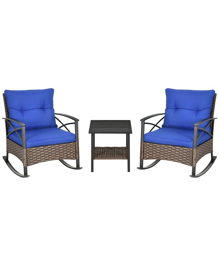 Outsunny 3 Piece Rocking Wicker Bistro Set, Outdoor Patio Furniture Set