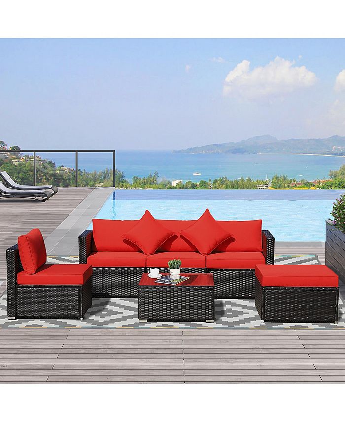 Outsunny 6 Pieces Patio Furniture Sets Outdoor Wicker Conversation Sets