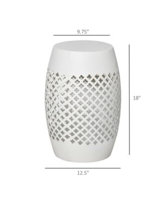 12.5" Steel Patio End Table, Round Hollow Drum Side Table, Accent Table for Indoor & Outdoor, White