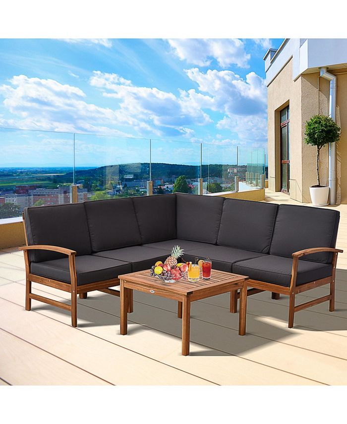 Outsunny 6 Piece L Shape Garden Sofa Set Solid Acacia Wood Garden