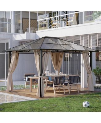 10' x 12' Outdoor Steel Frame Gazebo with Twin-Wall Polycarbonate Hardtop Roof and Removable Curtains