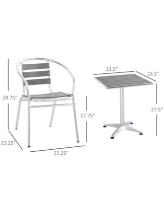 Aluminum Patio Bistro Set, Slatted Table & Chairs,