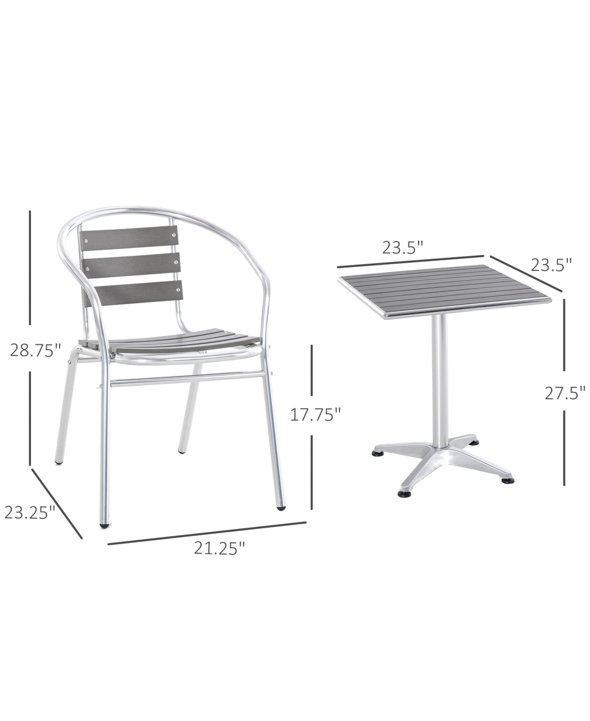 Outsunny Aluminum Patio Bistro Set, Slatted Table & Chairs,
