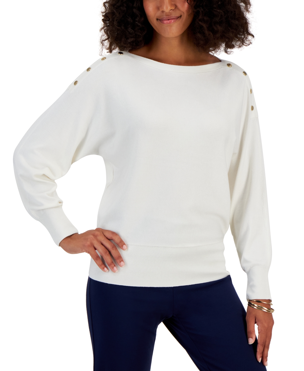 Jm Collection Dolman Button-trim Sweater, Created For Macy's In Neo Natural