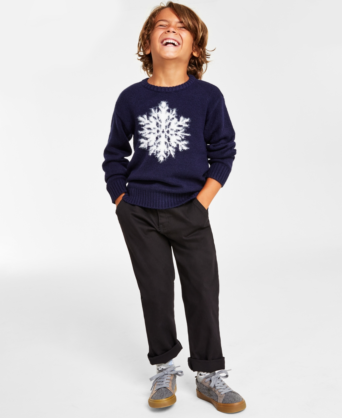 CHARTER CLUB HOLIDAY LANE LITTLE BOYS SNOWFLAKE CREWNECK SWEATER, CREATED FOR MACY'S